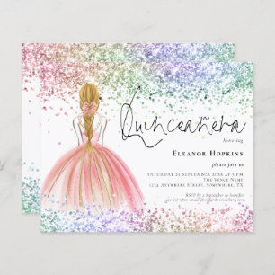 Budget Multicolor Glitter Blonde Quinceanera Invit