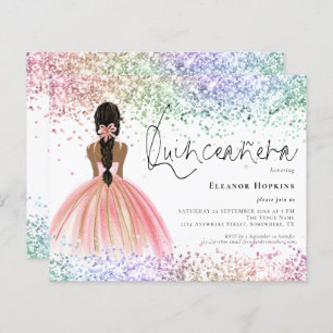 Budget Multicolor Glitter Dark Quinceanera Invite