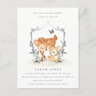 Budget Mum Deer Fawn Floral Crest Baby Shower Postcard
