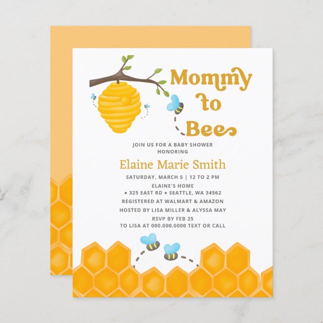 Budget Mummy to Bee Baby Shower Invitation (Front/Back)
