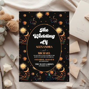 Budget Mystical Black Gold Celestial Stars Wedding