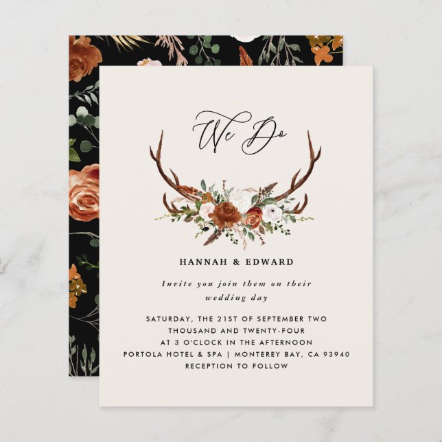 Budget natural botanical rustic elegant details (Front/Back)