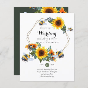 BUDGET Nature Boho Bees Sunflowers Wedding INVITE