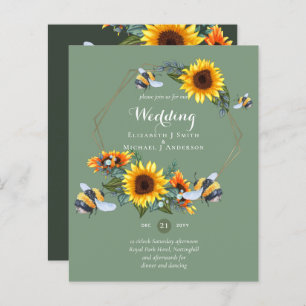 BUDGET Nature Boho Bees Sunflowers Wedding INVITE