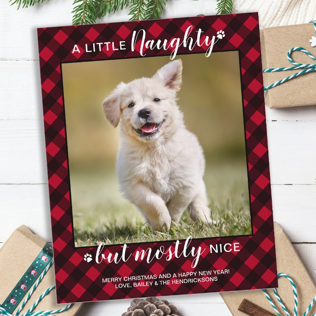 Budget Naughty Nice Pet Photo Red Plaid Holiday (Creator Uploaded)
