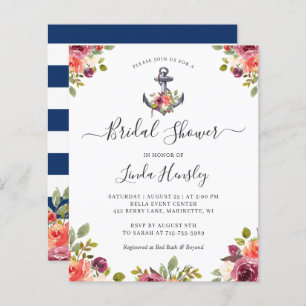 Budget Nautical Anchor Floral Bridal Shower Invite