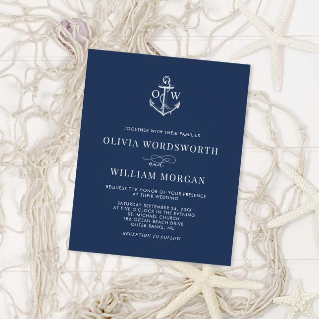 Budget Nautical Anchor Navy Blue Wedding Invite Flyer (Creator Uploaded)