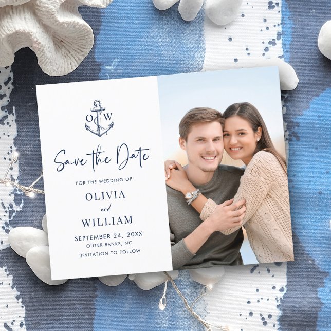 Budget Nautical Anchor Navy Photo Save the Date (Creator Uploaded)