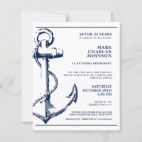 Budget Nautical Anchor Navy Retirement Invitation