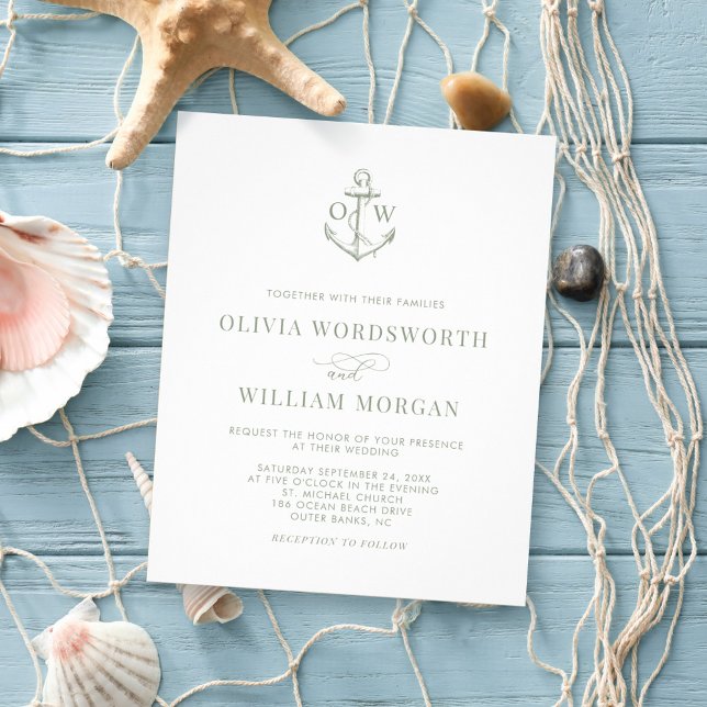 Budget Nautical Anchor Wedding Invite Sage Green Flyer (Creator Uploaded)