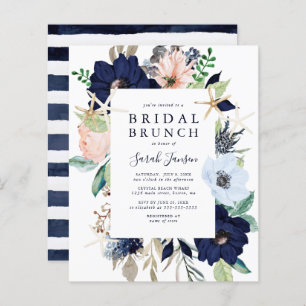 Budget Nautical Blue Floral Bridal Brunch Invite