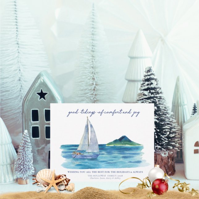 Budget Nautical Coastal Watercolor Christmas Card  (Creator Uploaded)