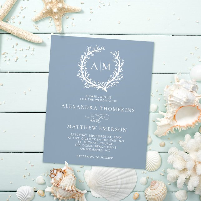 Budget Nautical Coral Reef Dusty Blue Wedding  Flyer (Creator Uploaded)