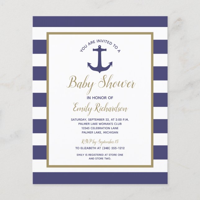 Budget Nautical Drive By Baby Shower Invitation (Front)