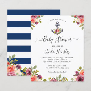 Budget Nautical Floral Baby Shower Invitation