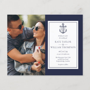Budget Nautical Navy Blue Photo Wedding Invitation