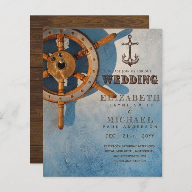 BUDGET Nautical Sailing Destination Wedding Invite (Front/Back)