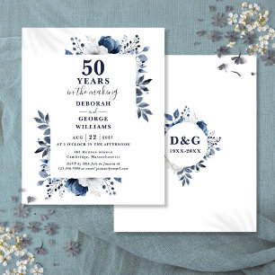 Budget Navy 50th Wedding Anniversary Floral Invite