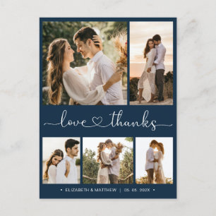 Budget Navy 5 Photo Wedding Thank You Postcard 