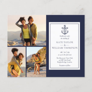 Budget Navy Blue 4 Photos Nautical Wedding Invite