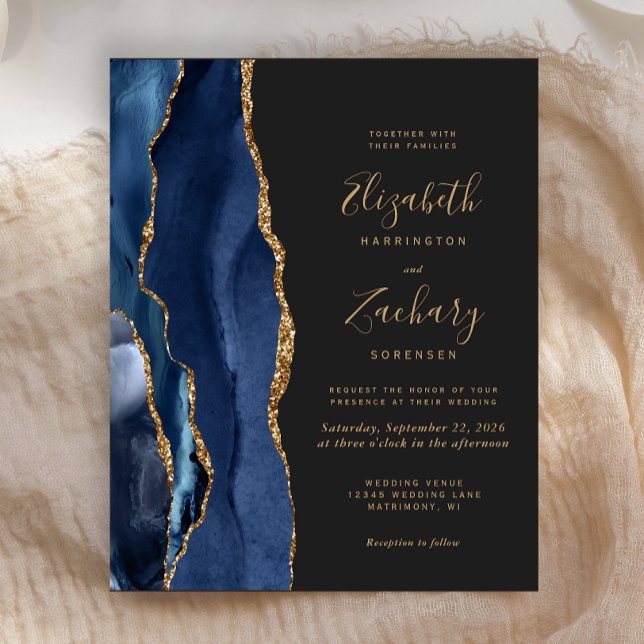 Budget Navy Blue Agate Dark Wedding Invitation (Creator Uploaded)
