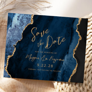 Budget Navy Blue Agate Wedding Save the Date