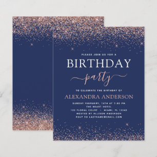 Budget Navy Blue Birthday Rose Gold Pink Glitter