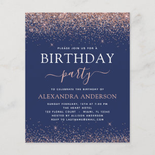 Budget Navy Blue Birthday Rose Gold Pink Glitter F Flyer