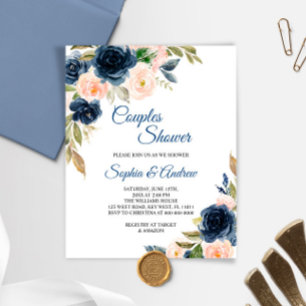 Budget Navy Blue & Blush Couples Shower Invitation
