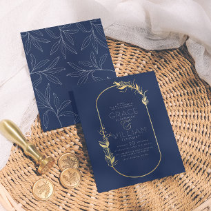 Budget Navy Blue Botanical Gold Frame Wedding