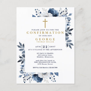 Budget Navy Blue Botanical Modern Confirmation Postcard