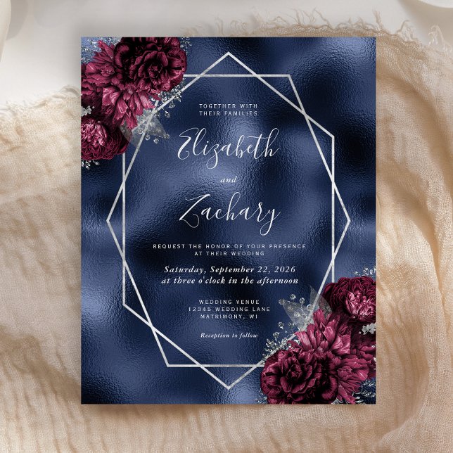 Budget Navy Blue Burgundy Silver Floral Wedding (Creator Uploaded)