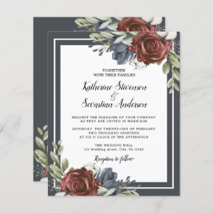 Budget Navy Blue Dark Moody Floral Wedding Flyer