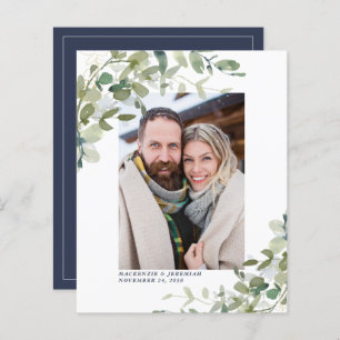 Budget Navy Blue Eucalyptus Photo Save the Date