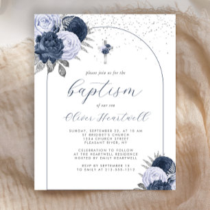 Budget Navy Blue Floral Arch Cross Boys Baptism