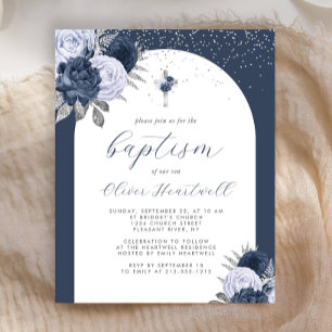 Budget Navy Blue Floral Arch Cross Boys Baptism