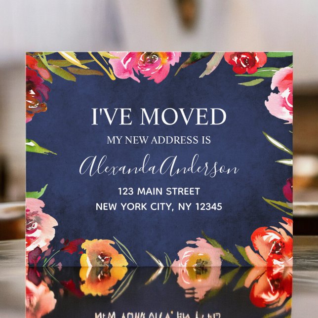 Budget Navy Blue Floral Moving Announcement (Creator Uploaded)