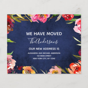 Budget Navy Blue Floral Moving Announcement Flyer