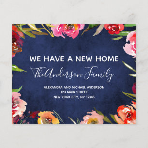 Budget Navy Blue Floral Moving Announcement Flyer