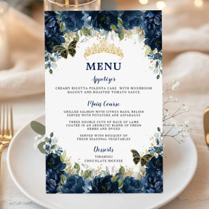 Budget Navy Blue Floral Sweet 16 Quinceañera Menu