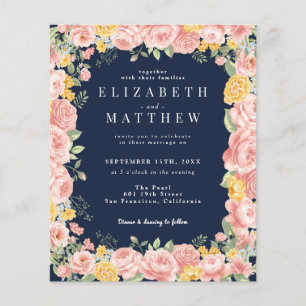 Budget Navy Blue Floral Wildflower Photo QR Code Flyer