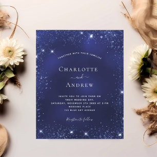 Budget navy blue glitter dust wedding invitation