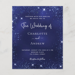 Budget navy blue glitter dust wedding invitation