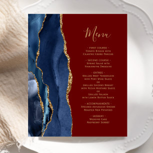 Budget Navy Blue Gold Agate Burgundy Wedding Menu