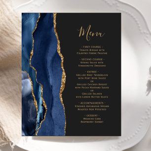 Budget Navy Blue Gold Agate Dark Wedding Menu