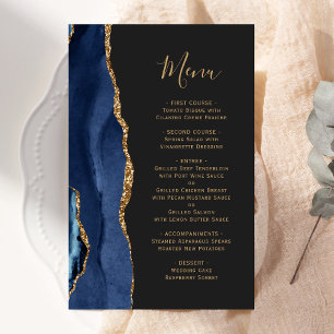 Budget Navy Blue Gold Agate Dark Wedding Menu