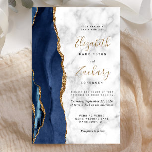 Budget Navy Blue Gold Agate Marble Wedding