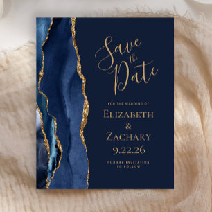 Budget Navy Blue Gold Agate Save the Date