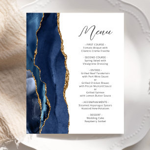 Budget Navy Blue Gold Agate Script Wedding Menu