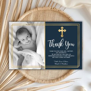 Budget Navy Blue Gold Baptism Thank You Cards